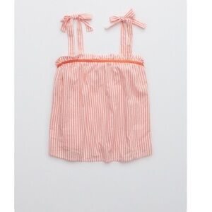 Aerie Woven Tie Shoulder Tank Top Coral and White Striped Camisole